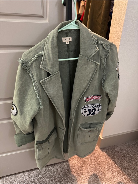 POL Jackets & Blazers - POL Olive Green Patchwork Utility Blazer with Patches